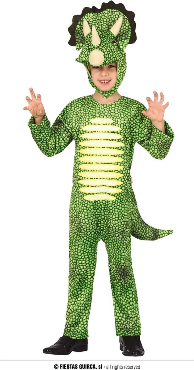 Dinosaurus Kostuum | Triceratops De Vriendelijke Driehoorn Kind Kostuum | 3 - 4 jaar | Carnaval kostuum | Verkleedkleding